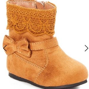 Little Angel Suede Camel Lace &Bow Toddler Boots
